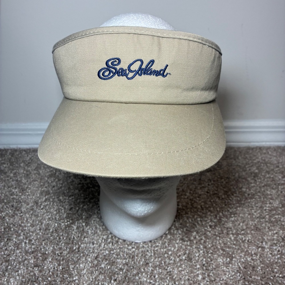 Sea Island Sun Visor OSFA Tan Golf Preppy Strap Hat Adjustable Vintage Made USA